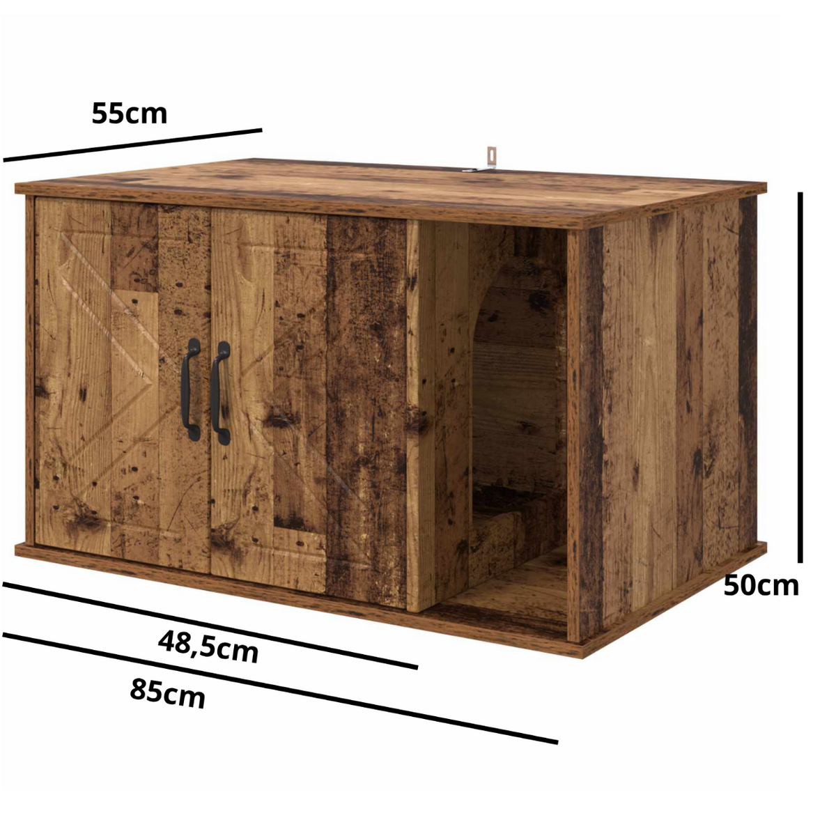 Meuble cache litière bois ancien — Chaleureux