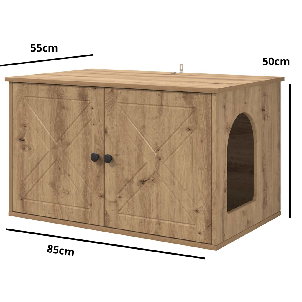Meuble cache litière chêne artisan — Qualitatif