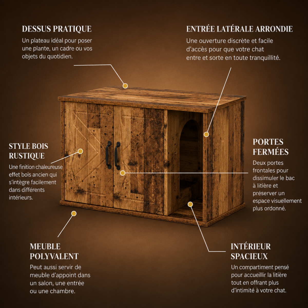 Meuble cache litière bois ancien — Chaleureux
