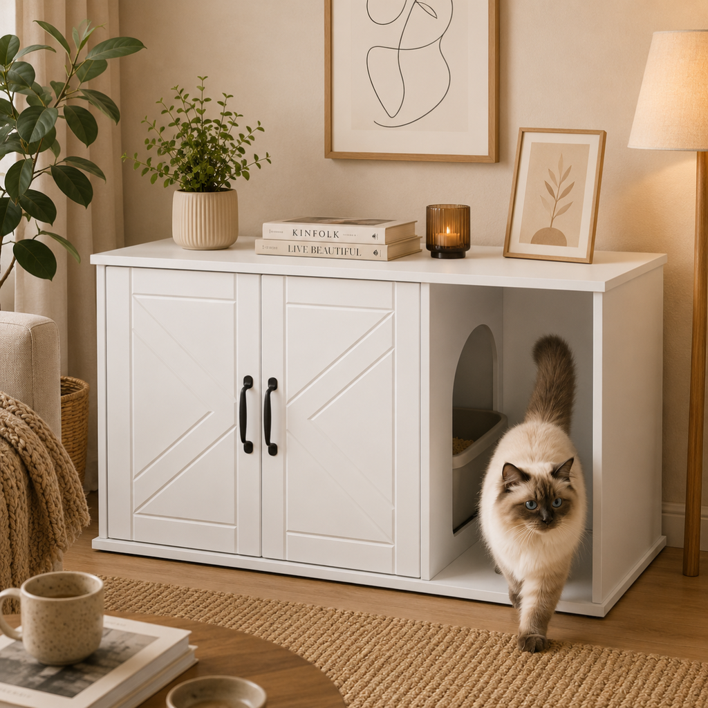 Meuble cache litière blanc — Polyvalent
