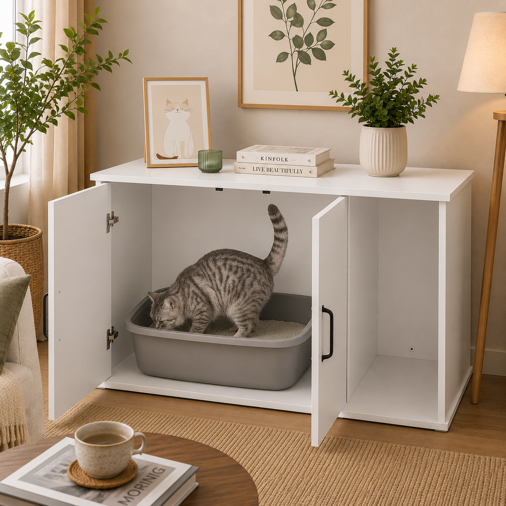 Meuble cache litière blanc — Polyvalent
