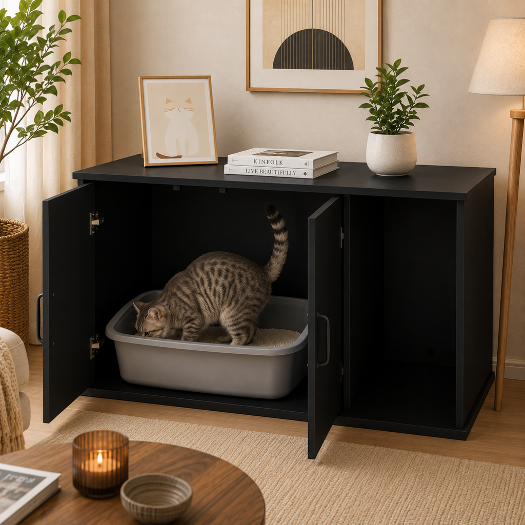 Meuble cache litière noir — Intemporel