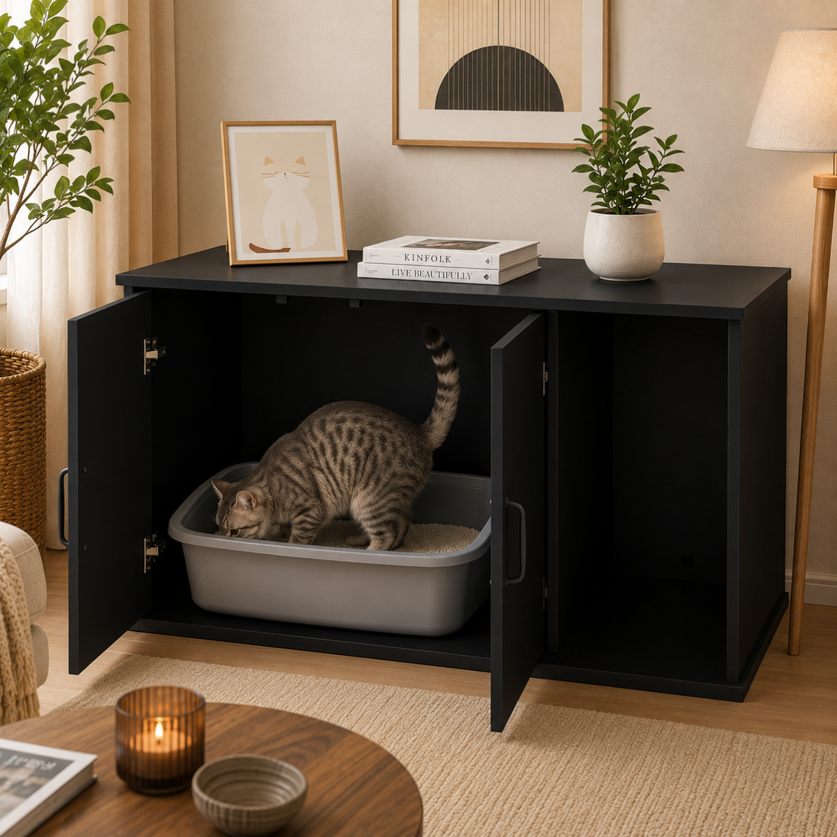 Meuble cache litière noir — Intemporel