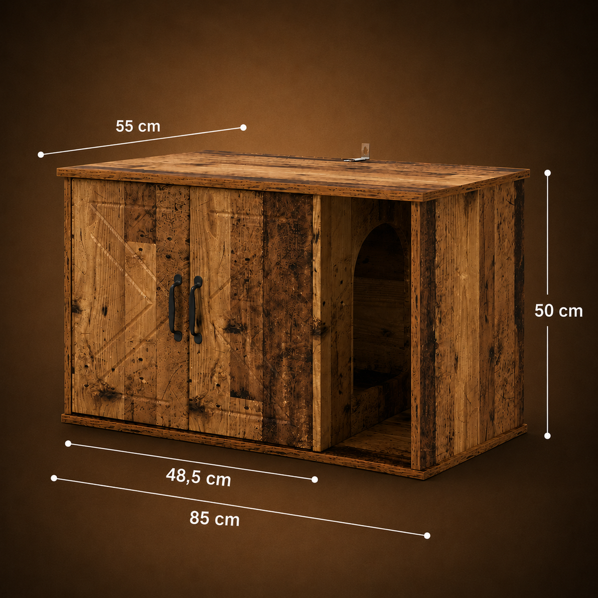 Meuble cache litière bois ancien — Chaleureux
