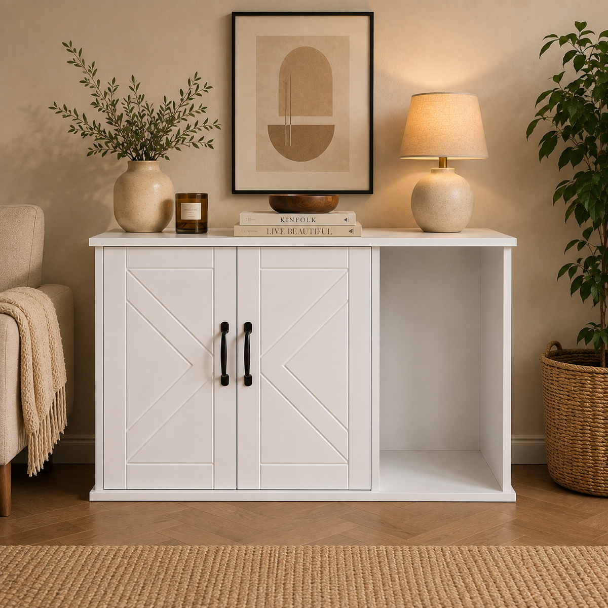 Meuble cache litière blanc — Polyvalent