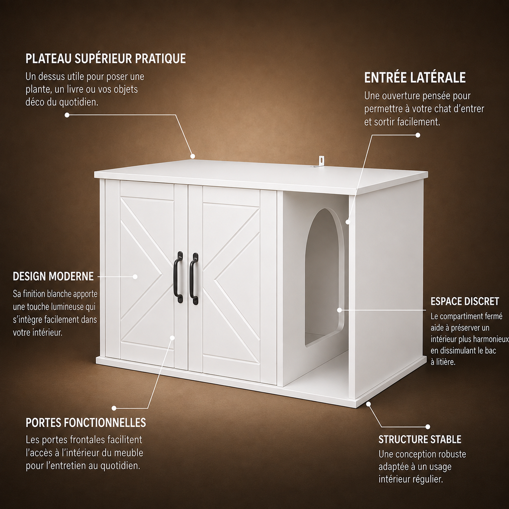 Meuble cache litière blanc — Polyvalent