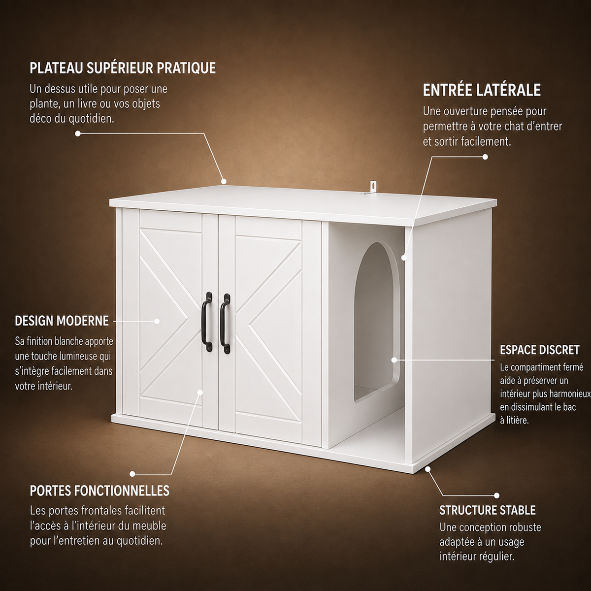 Meuble cache litière blanc — Polyvalent