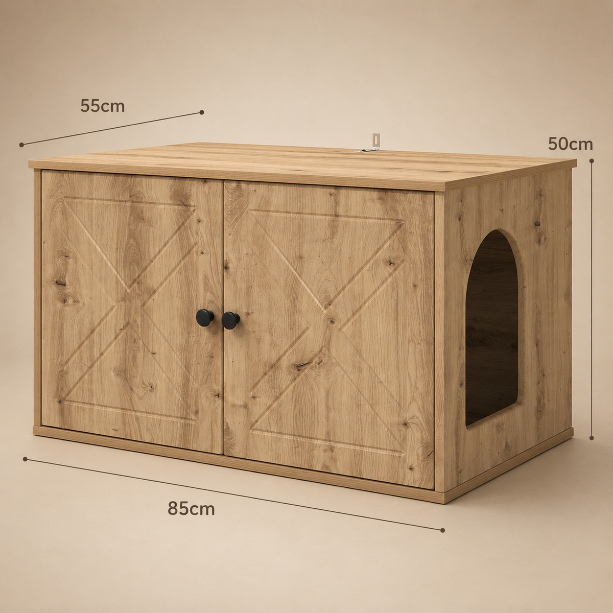 Meuble cache litière chêne artisan — Qualitatif