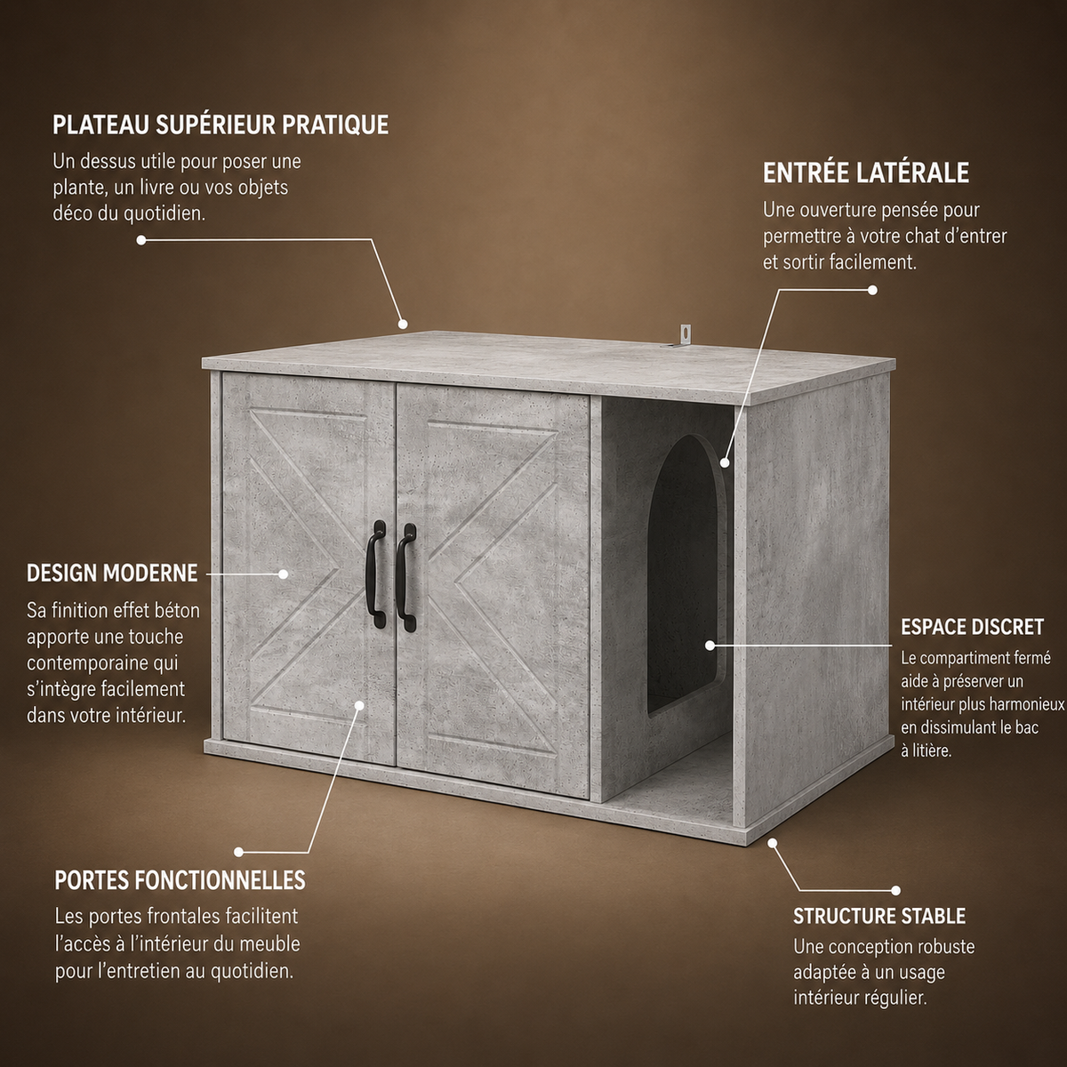 Meuble cache litière gris béton — Moderne
