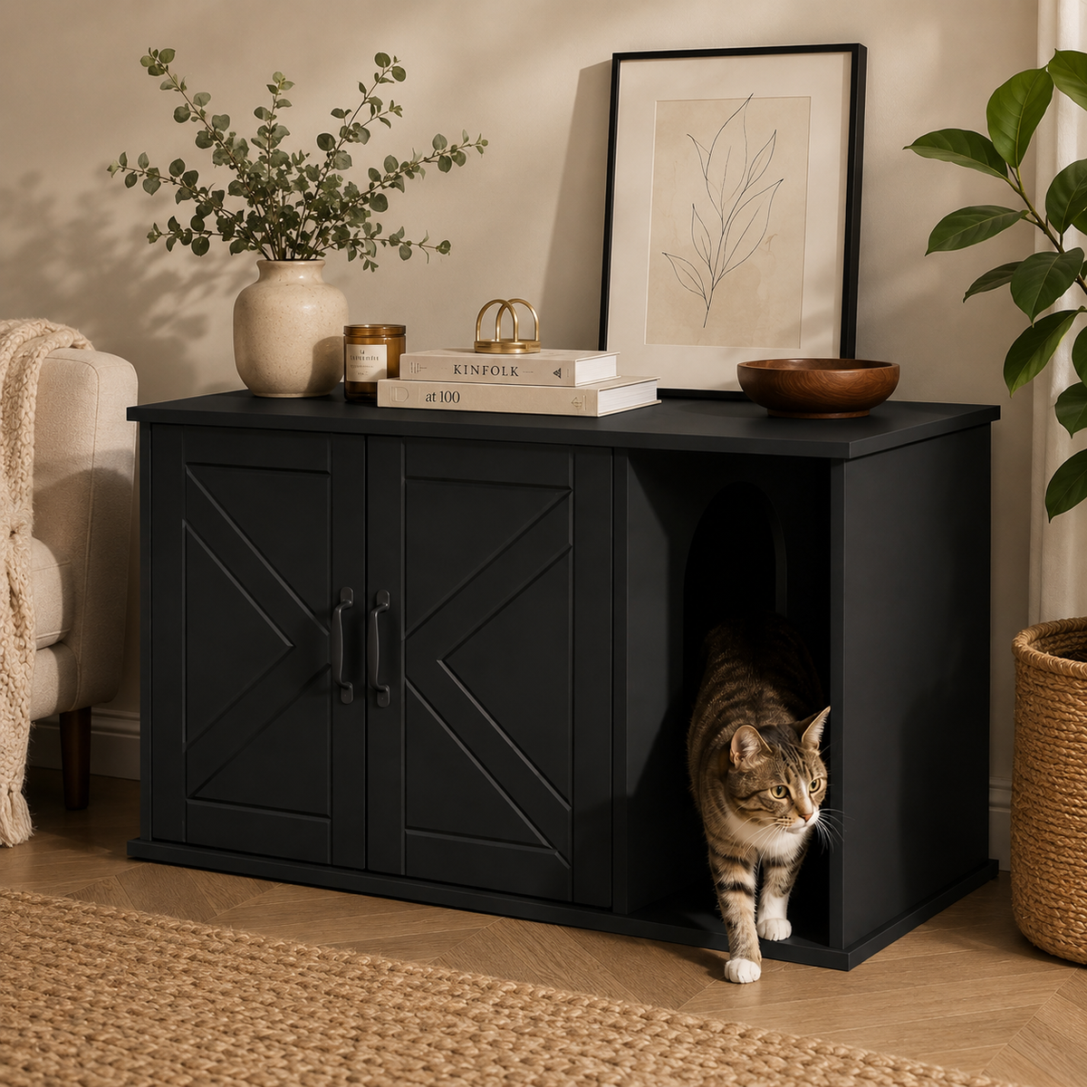 Meuble cache litière noir — Intemporel