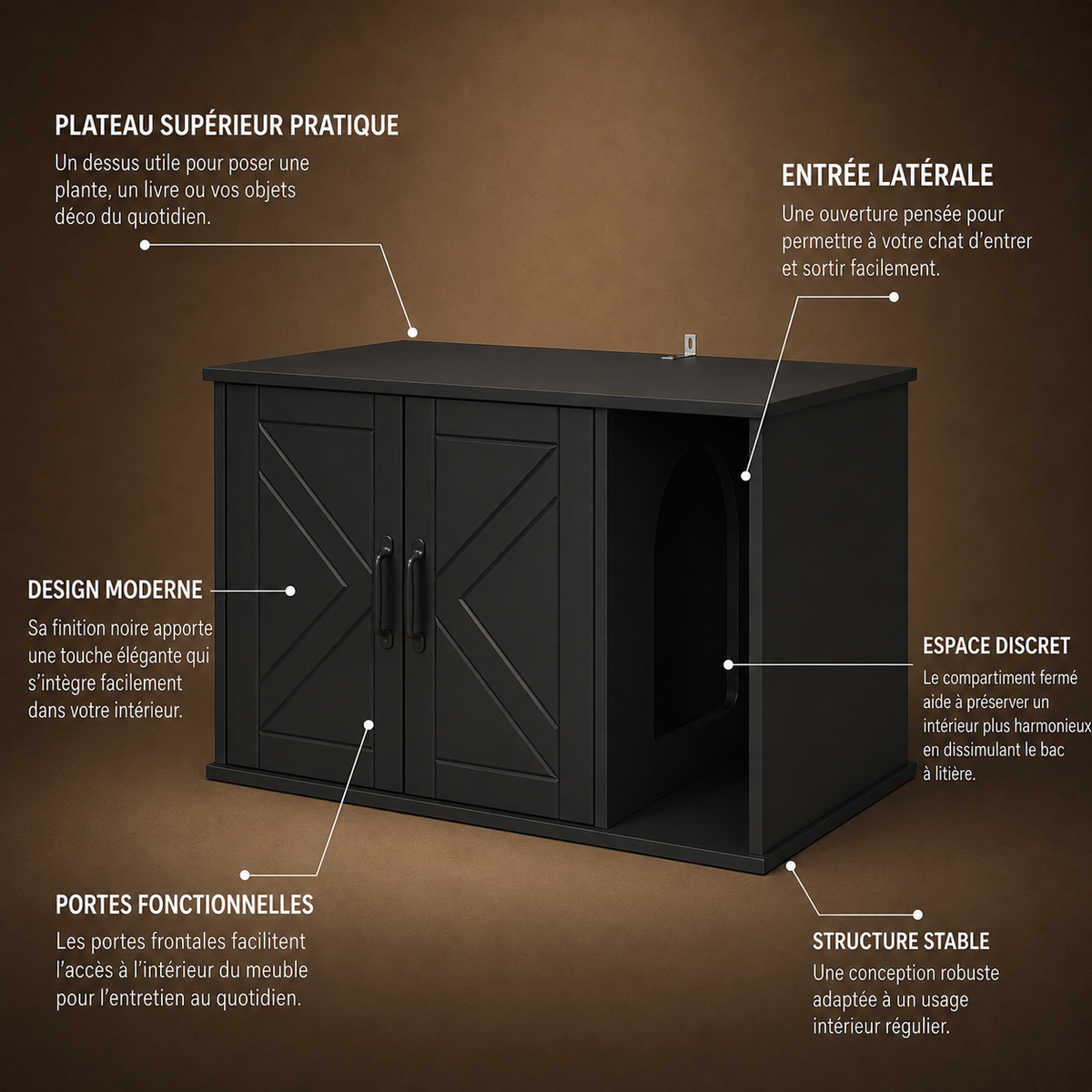 Meuble cache litière noir — Intemporel